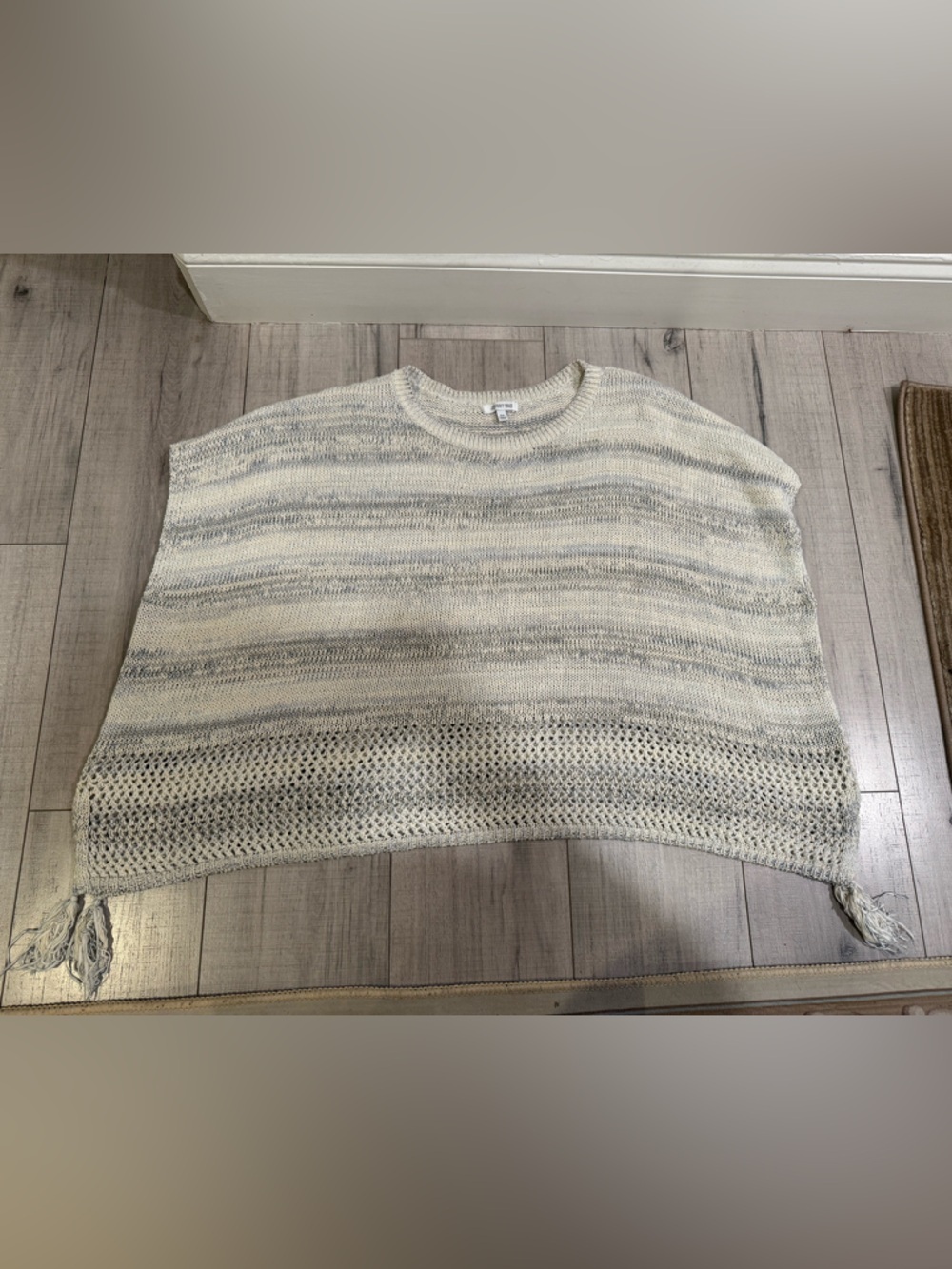 Johnny Was open knit sweater poncho featuring tassels sz o/s